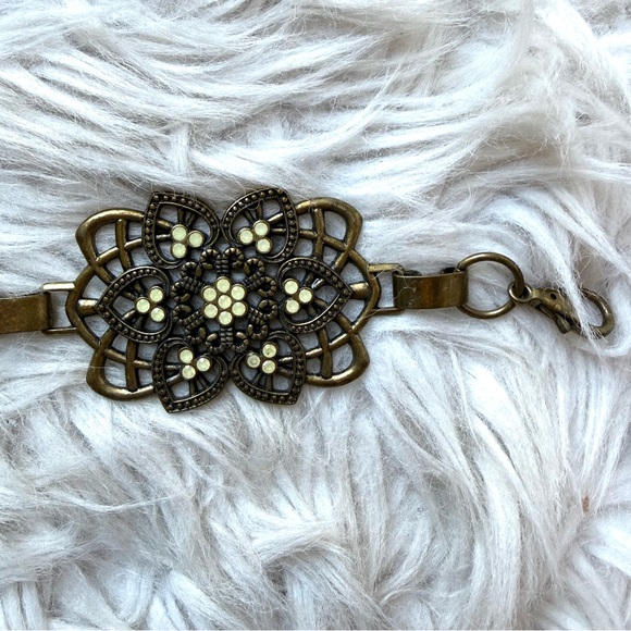 Vintage 80s Boho Cabochon Chain Waist Hip Belt Antique Gold Adjustable OS main image 4